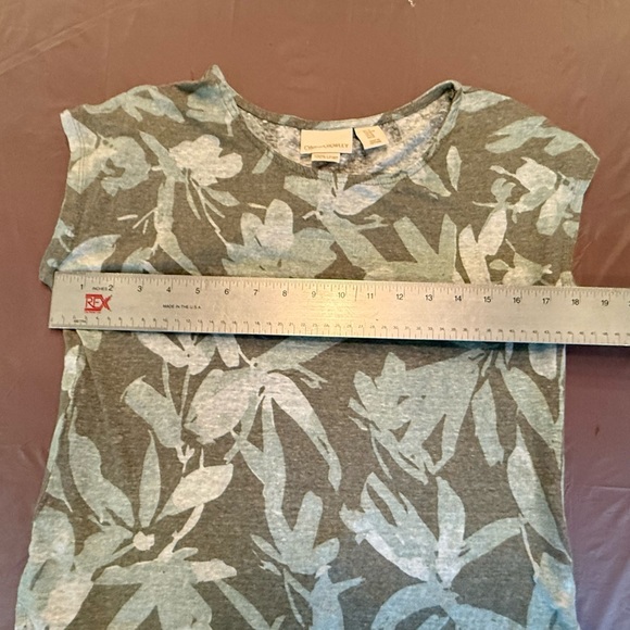 Cynthia Rowley Gray and Green 100% Linen Sleeveless Leaf Print Blouse Size Med - Picture 3 of 6
